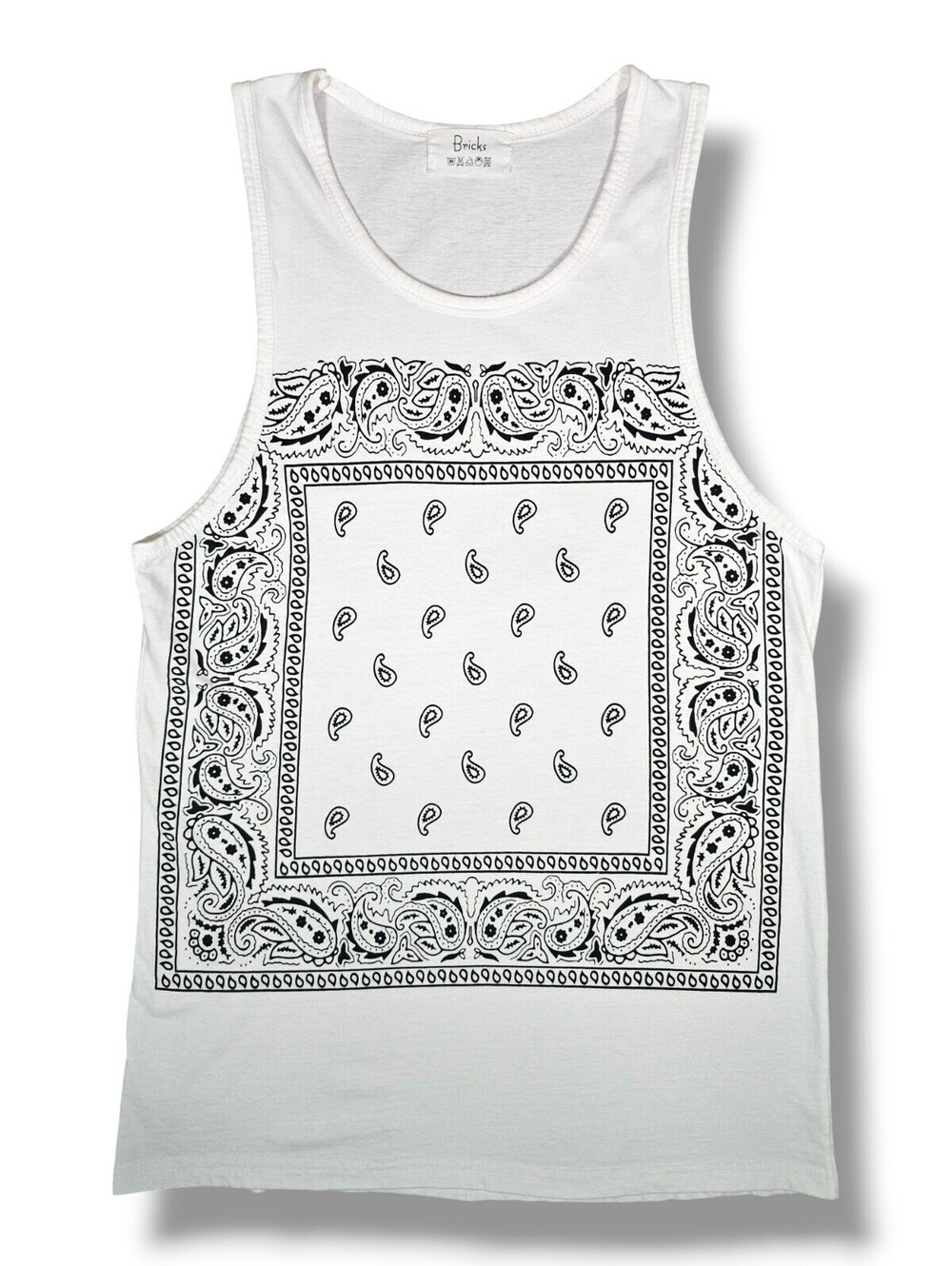 White Black Paisley Bandana Graphic Tank Top Casual Streetwear Y2K 2000s Small
